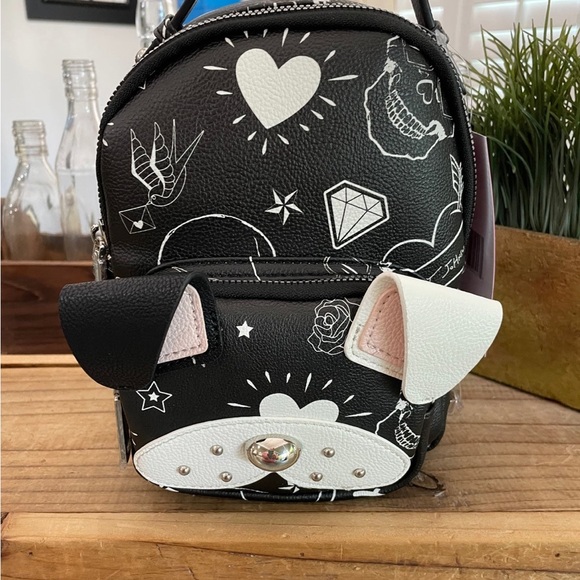 BETSEY JOHNSON “BLK & WHITE “SKULL / HEART MINI BACKPACK - Picture 2 of 9